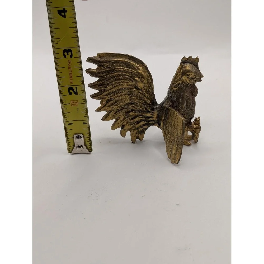Vintage Brass Rooster Figurine Miniature Fighting Farmhouse Decor 3 Inch